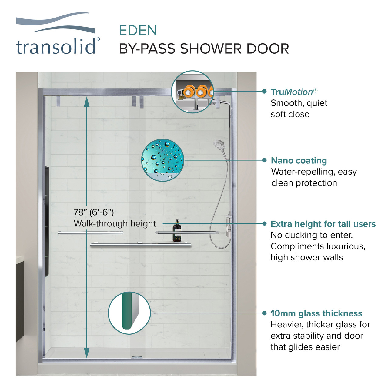 Semi-frameless bypass shower door with a brushed nickel frame and a low iron glass texture with Riley handles 56-60-in W x 80-in H