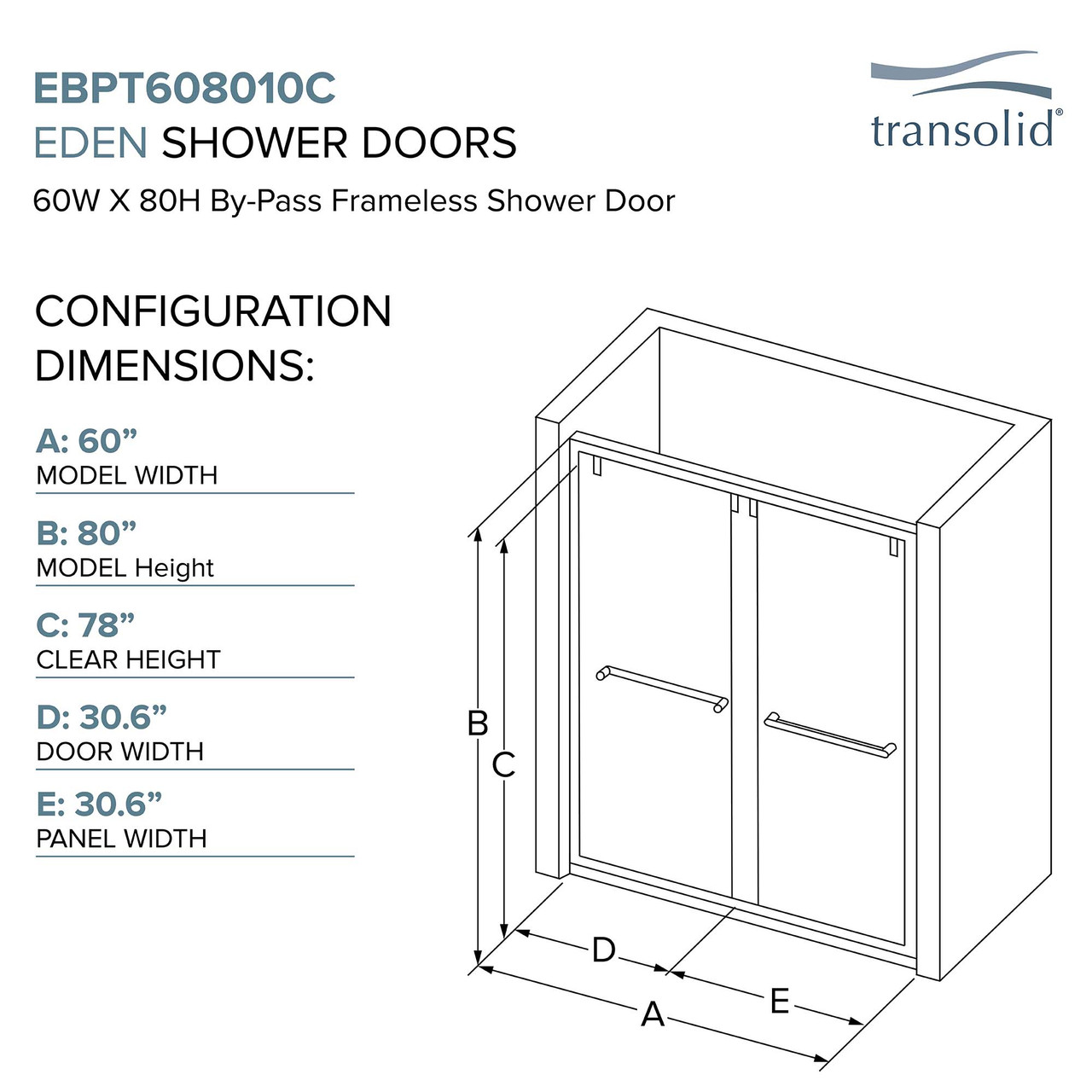 Semi-frameless bypass shower door with a brushed nickel frame and a low iron glass texture with Riley handles 56-60-in W x 80-in H