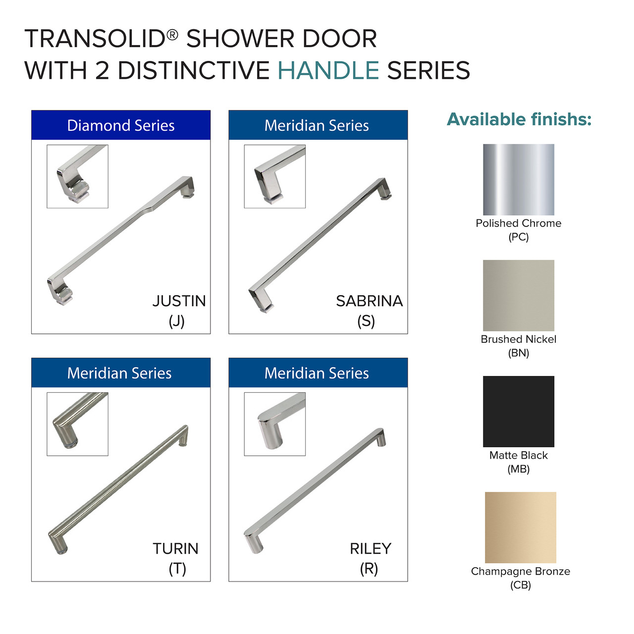 Semi-frameless bypass shower door with a brushed nickel frame and a low iron glass texture with Riley handles 56-60-in W x 80-in H