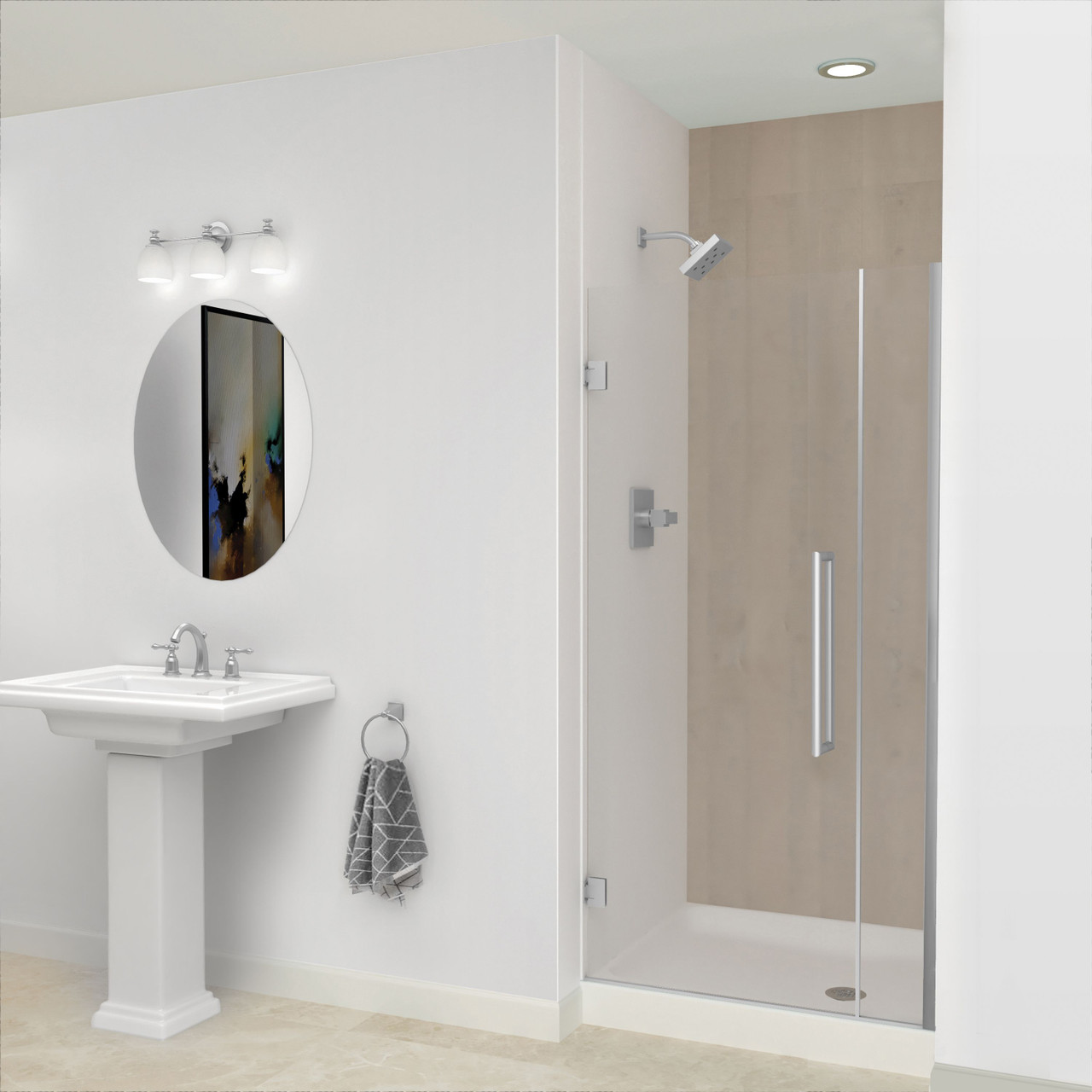 EHTB335277610C-T-BS Elizabeth 33.5-in W x 76-in H Hinged Shower Door in Brushed Stainless with Clear Glass