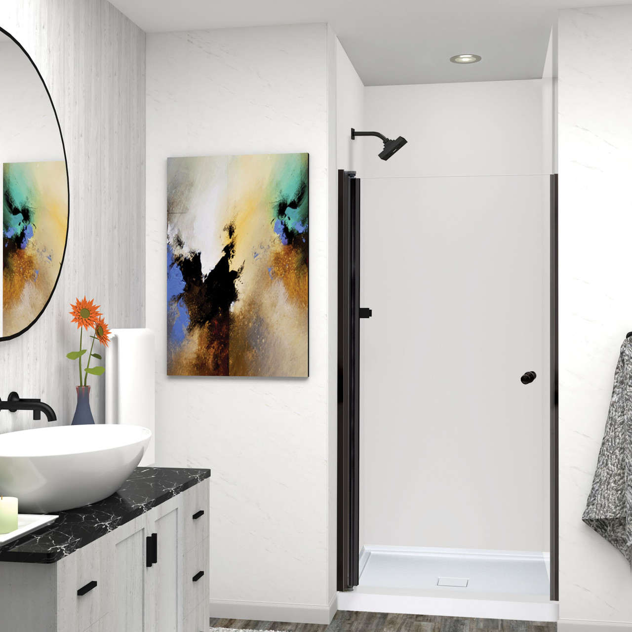 Transolid LSD317006C-MB Lyna 31-in x 70-in Pivot Shower Door, Matte Black 