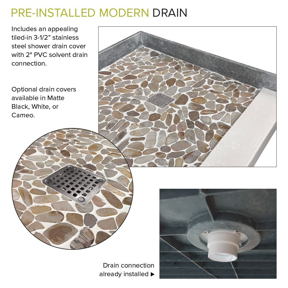 Transolid FPT6036L-PC 60-in x 36-in Pre-Tiled Shower Base with Left Hand Drain in Pebble Creme
