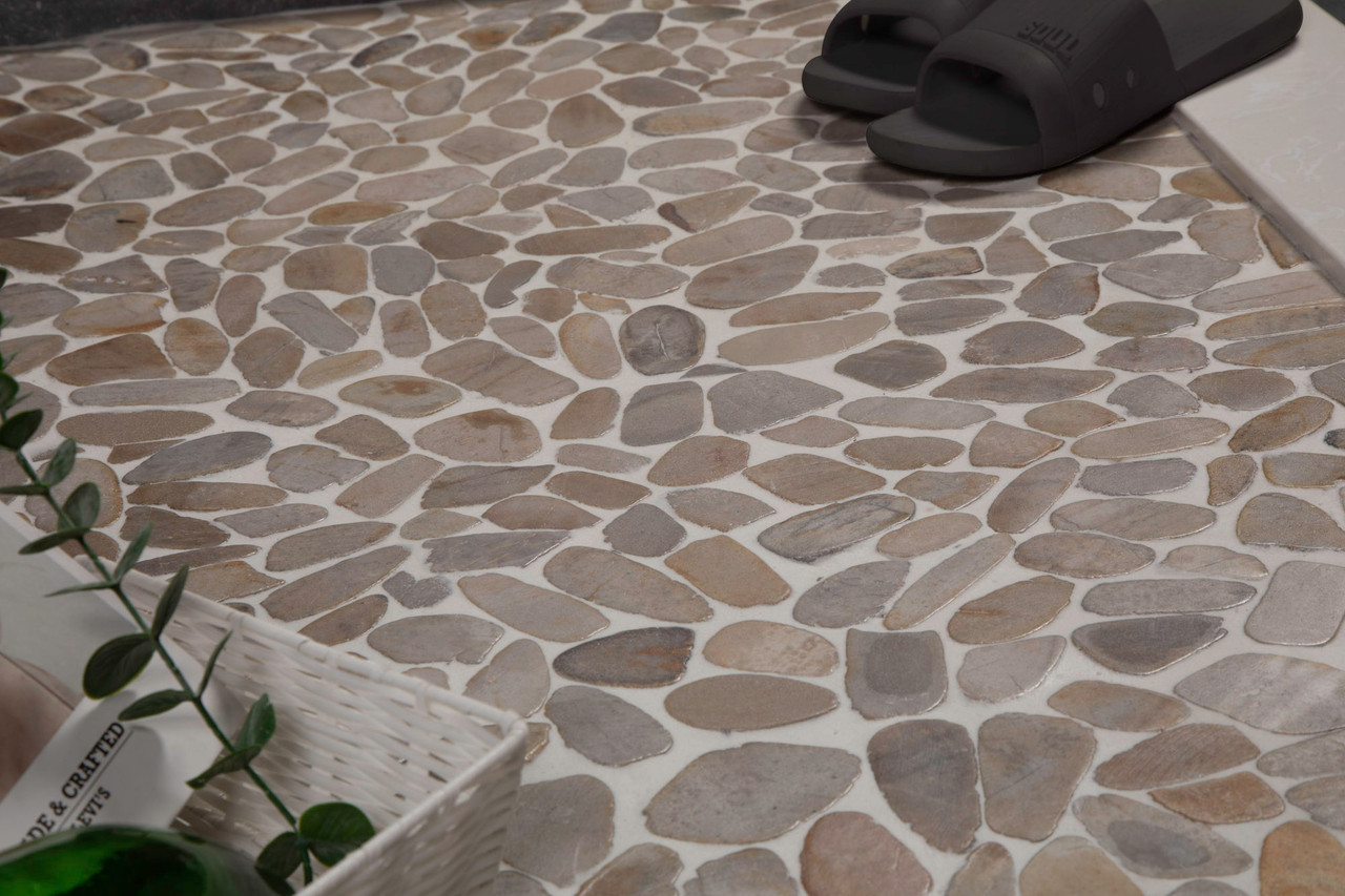 Transolid FPT6036L-PC 60-in x 36-in Pre-Tiled Shower Base with Left Hand Drain in Pebble Creme