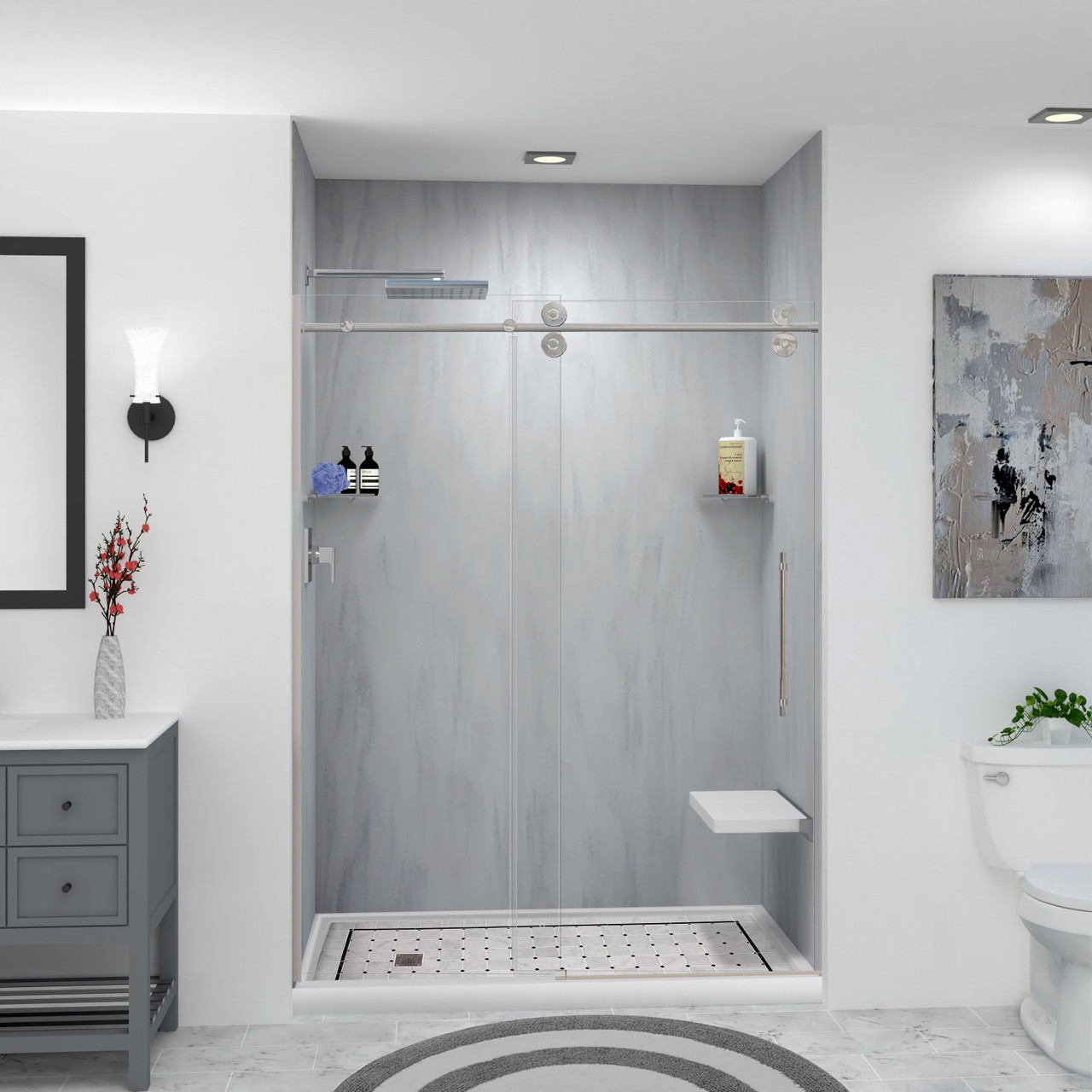 Transolid FPT6036L-SW 60-in x 36-in Pre-Tiled Shower Base with Left Hand Drain in White Square