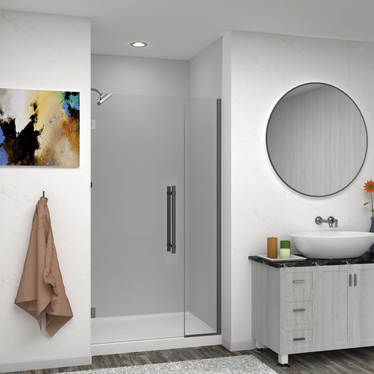 Transolid EHTB42307610C-BK-MB Elizabeth 42-in W x 76-in H Hinged Shower Door in Matte Black with Clear Glass