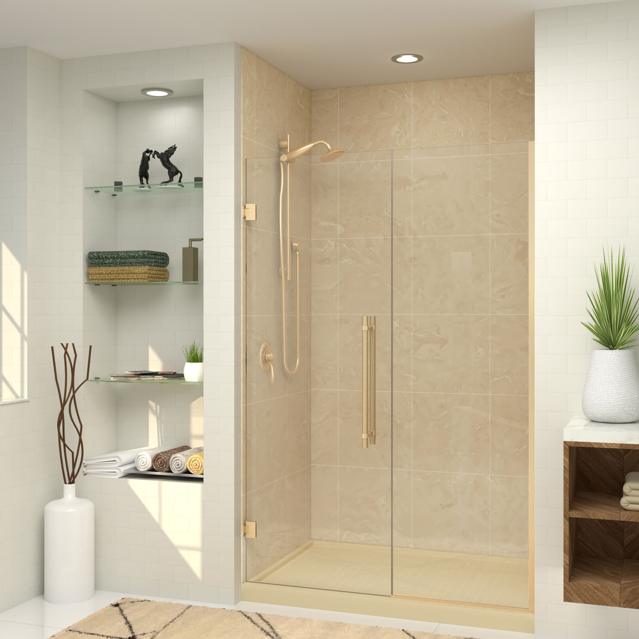 EHTB52287610C-BK-CB Elizabeth 52-in W x 76-in H Hinged Shower Door in Champagne Bronze with Clear Glass