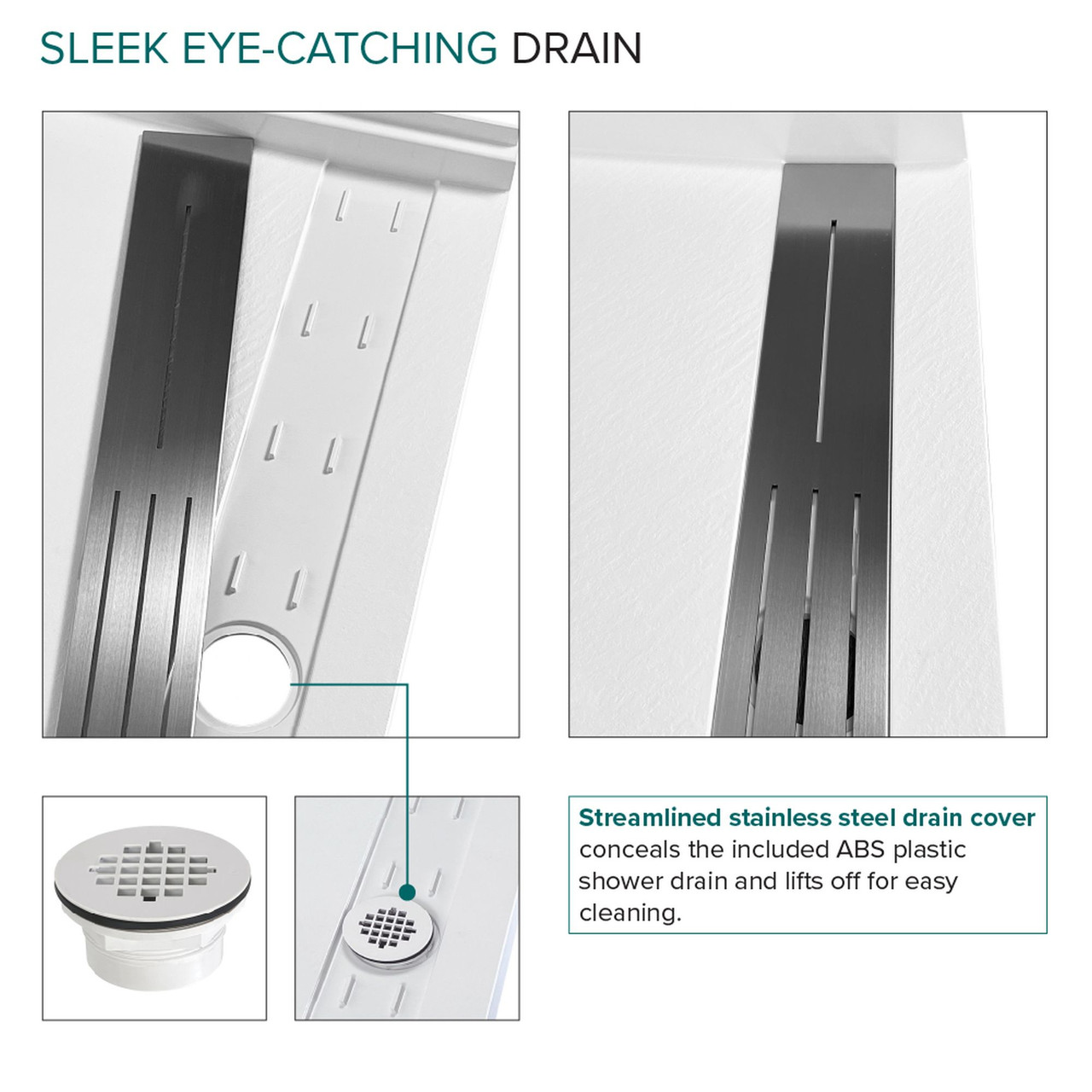 FTD4836-31 49.5-in x 37.5-in Trench Drain Shower Base, White