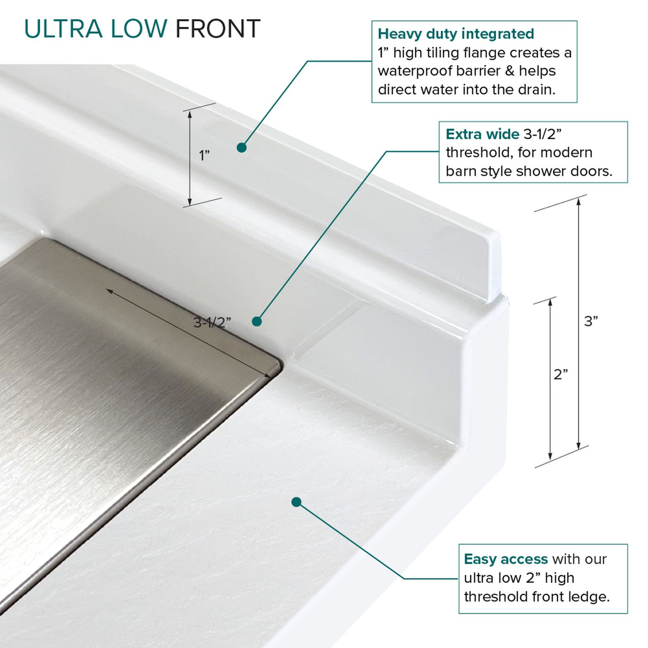 FTD4836-31 49.5-in x 37.5-in Trench Drain Shower Base, White
