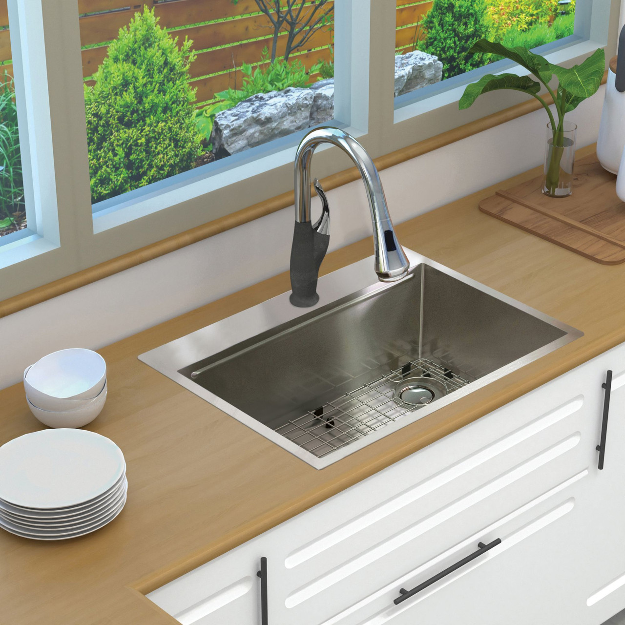 Transolid KWSST302210-1 30-in X 22-in X 10-in 18-Gauge Drop-in Stainless Steel Kitchen Workstation Sink with 1 Faucet Hole