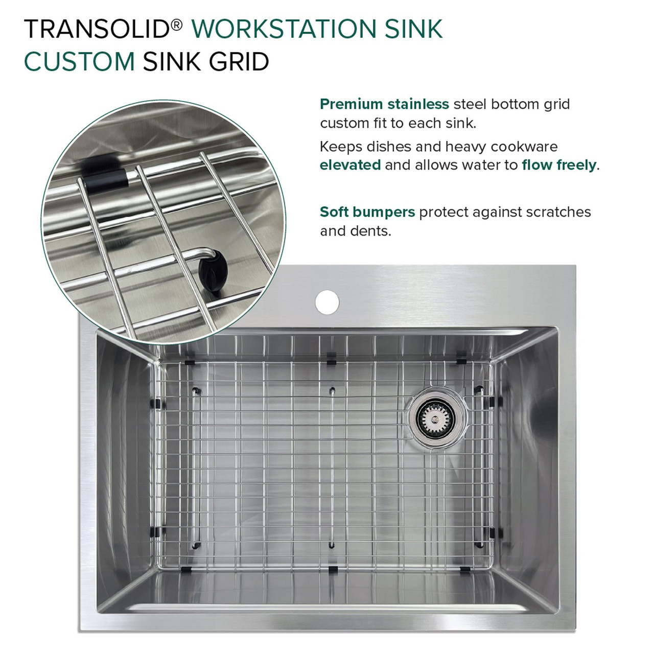 Transolid KWSST302210-1 30-in X 22-in X 10-in 18-Gauge Drop-in Stainless Steel Kitchen Workstation Sink with 1 Faucet Hole