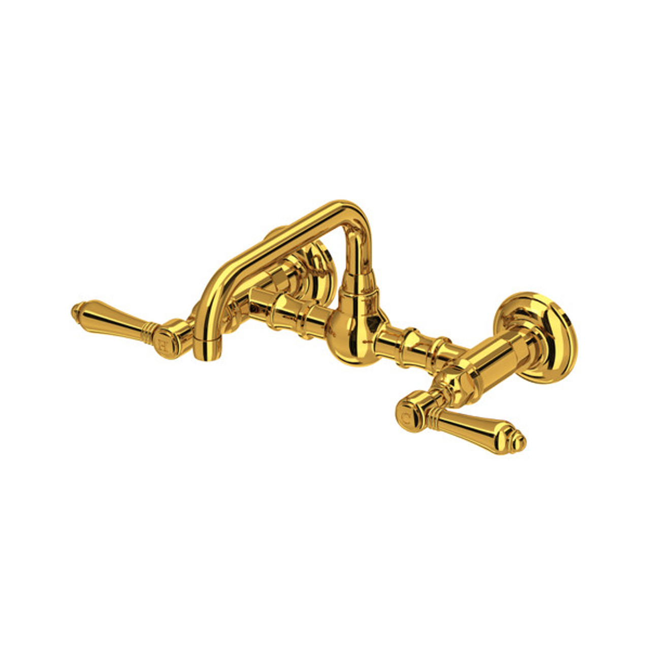 Rohl A1423LMULB-2 Acqui Wall Mount Bridge Bathroom Faucet with Metal Lever Handle, Unlacquered Brass
