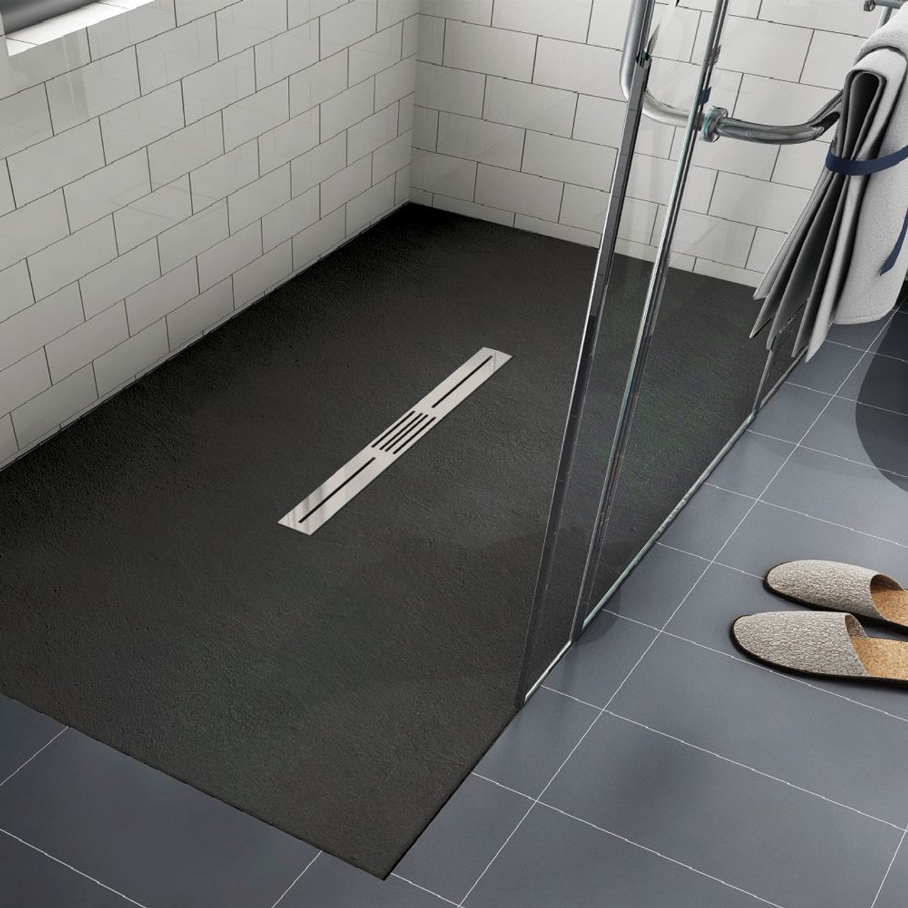 Transolid FZS4836C-09 Trimslate 48-in x 36-in Zero Threshold Shower Base with Center Drain, Black