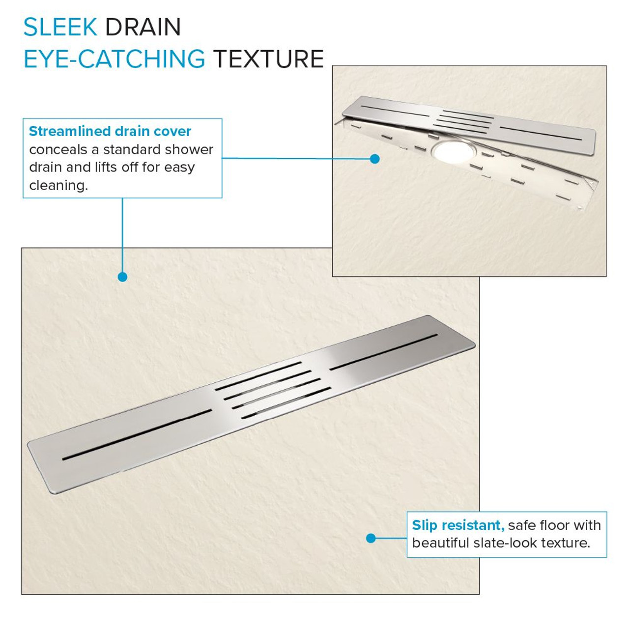 Transolid FZS6042C-32 Trimslate 60-in x 42-in Zero Threshold Shower Base with Center Drain, Cameo