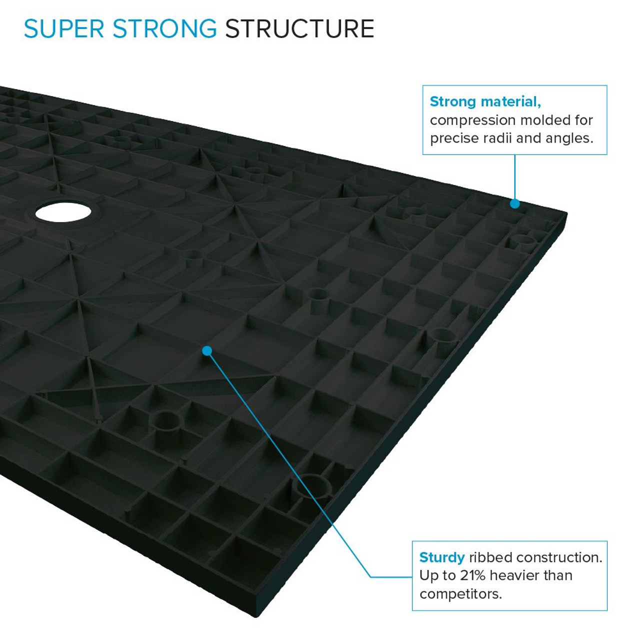 Transolid FZS6048C-09 Trimslate 60-in x 48-in Zero Threshold Shower Base with Center Drain, Black