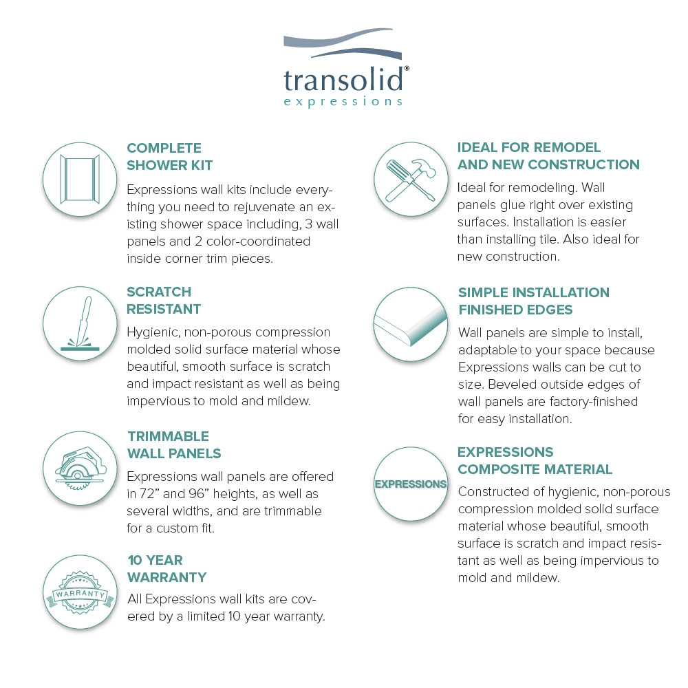 EWK483672-43 Expressions 36" X 48" X 72" 3-Piece Shower Wall Trimmable Kit, In Sorento