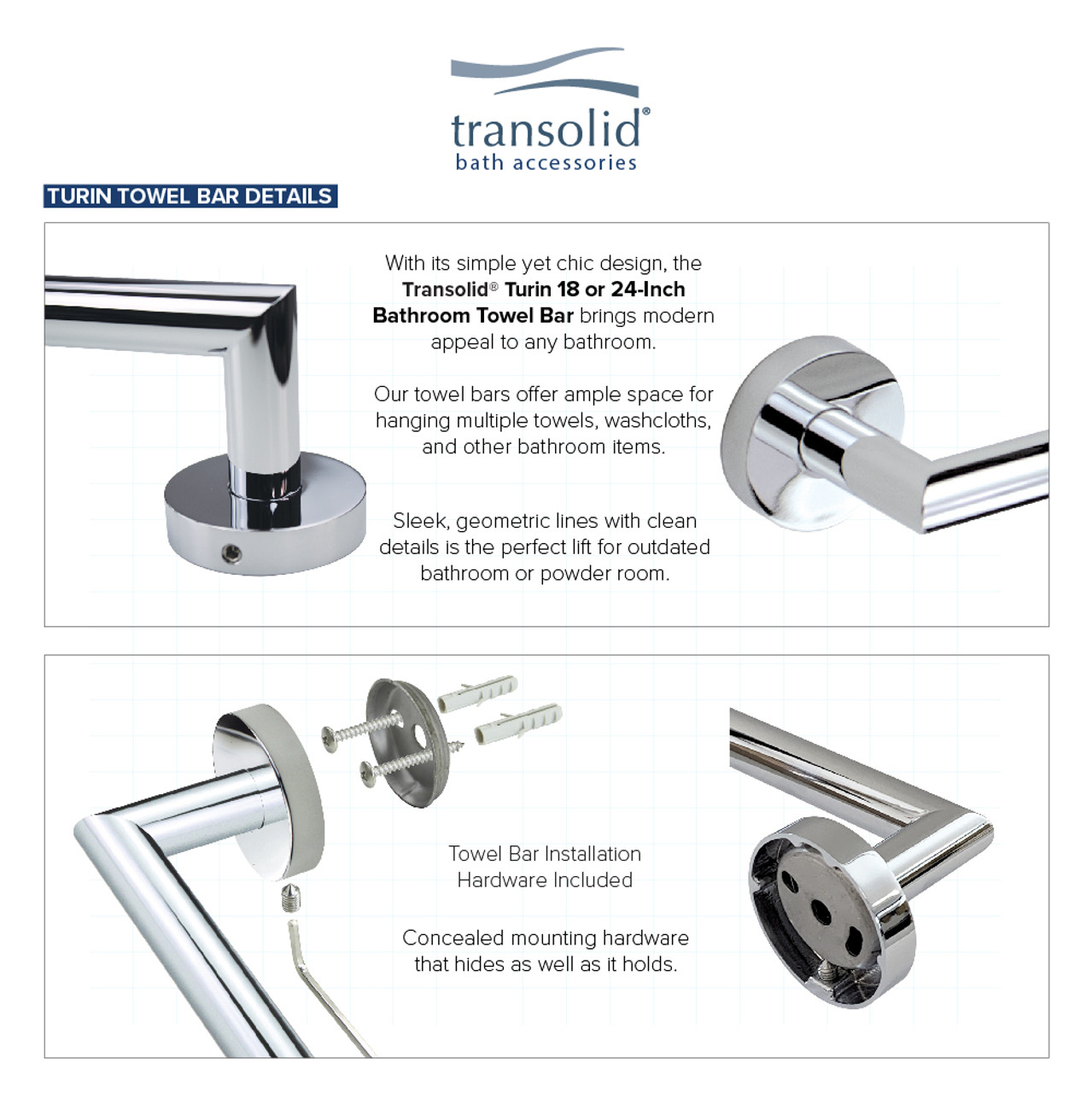 Transolid TTB24-PC Turin 24-inch Towel Bar, In Polished Chrome