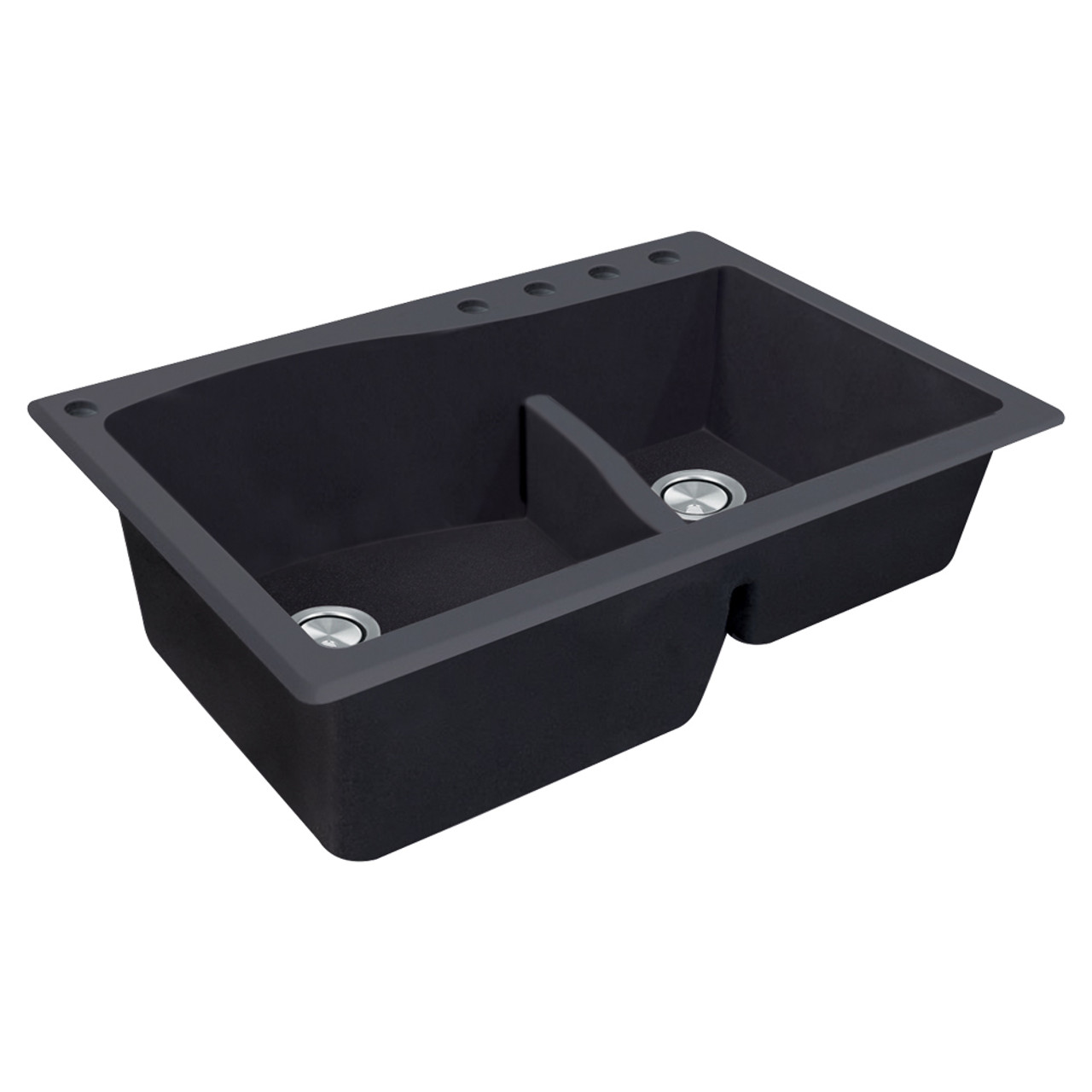 33" X 22" X 10" Double Offset Drop-in Installation with 5 BACDE Faucet Holes, In Black