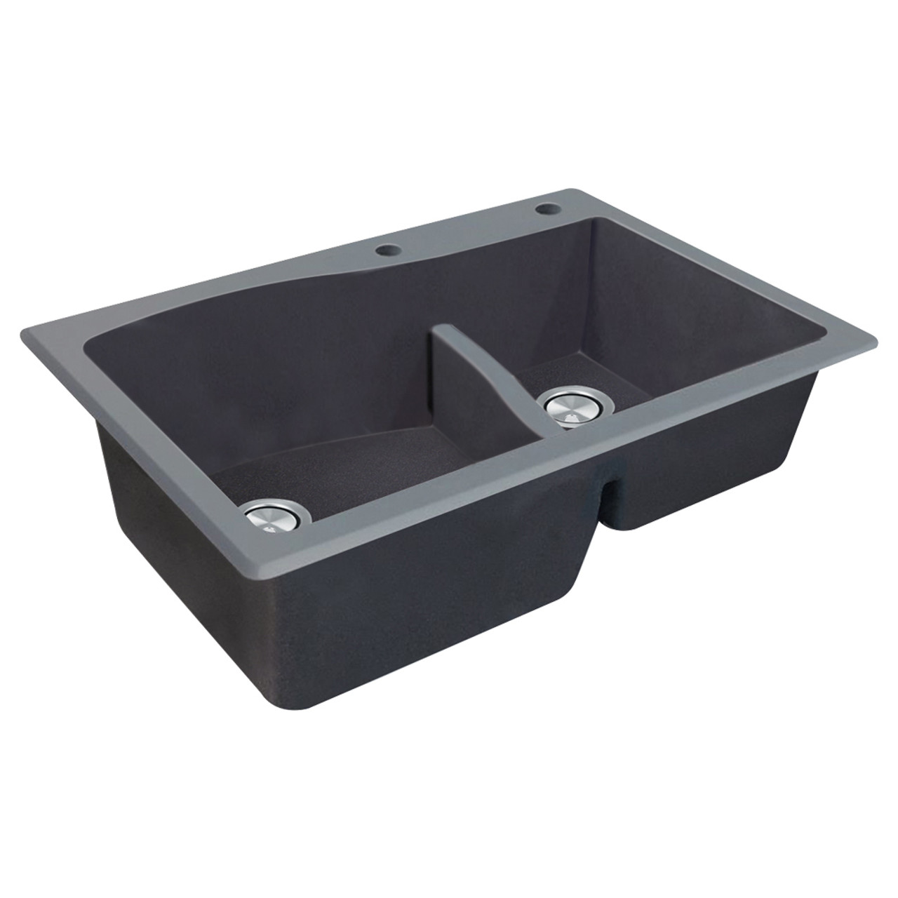 33" X 22" X 10" Double Offset Drop-in Installation with 2 BE Faucet Holes, In Grey