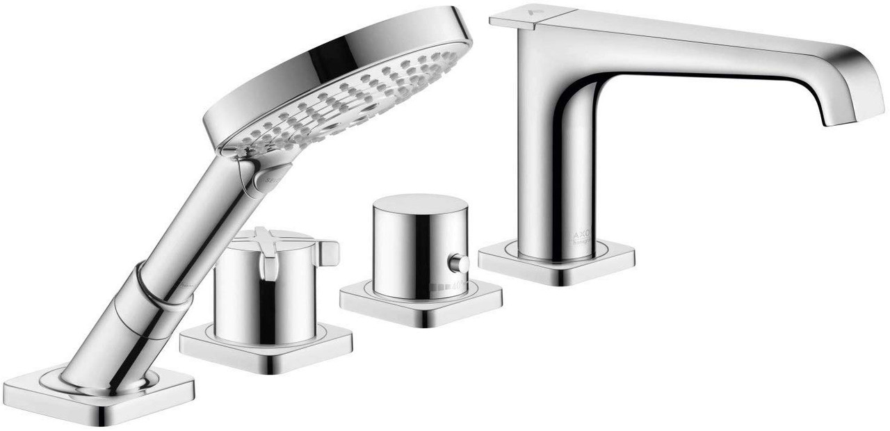 4-Hole Thermostatic Roman Tub Set Trim with Handshower in Chrome 4-Hole Thermostatic Roman Tub Set Trim with Handshower in Chrome