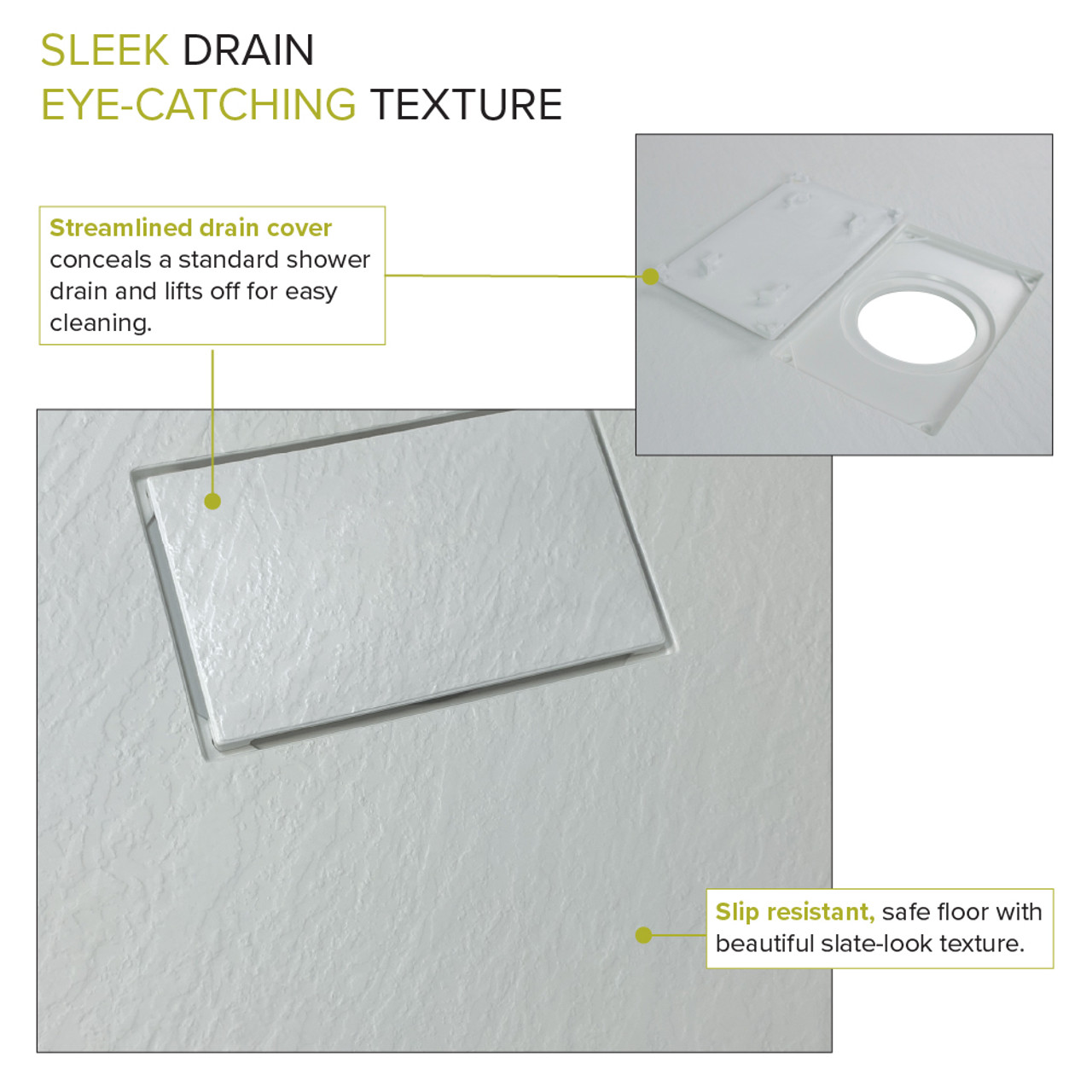 Transolid FZS7940C-39 79-in L x 40-in W Zero Threshold Center Drain Shower Base, Grey