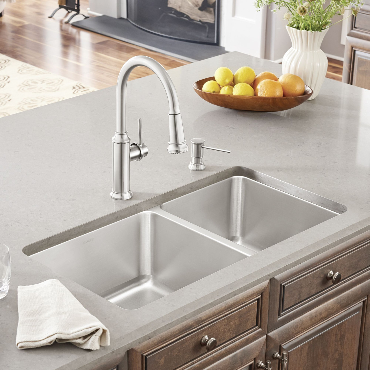 33-in x 18-in Stainless Steel Double Offset Undermount Kitchen Sink in Stainless Steel 33-in x 18-in Stainless Steel Double Offset Undermount Kitchen Sink in Stainless Steel