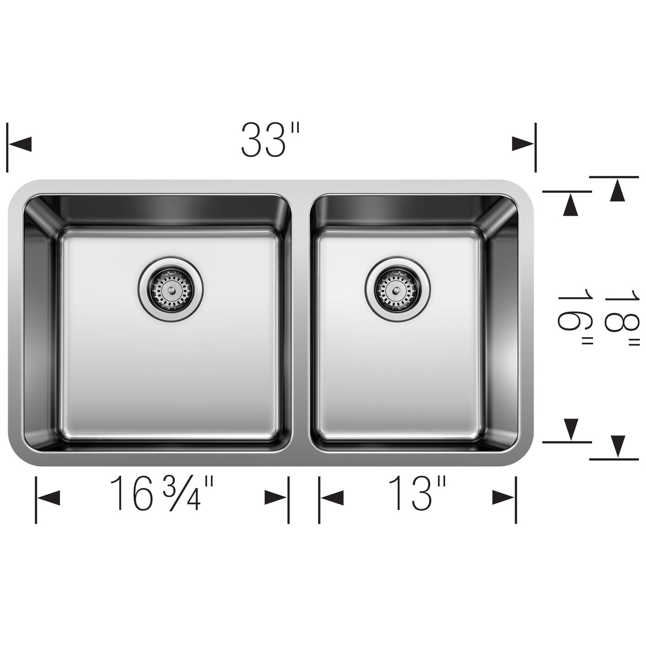 33-in x 18-in Stainless Steel Double Offset Undermount Kitchen Sink in Stainless Steel 33-in x 18-in Stainless Steel Double Offset Undermount Kitchen Sink in Stainless Steel