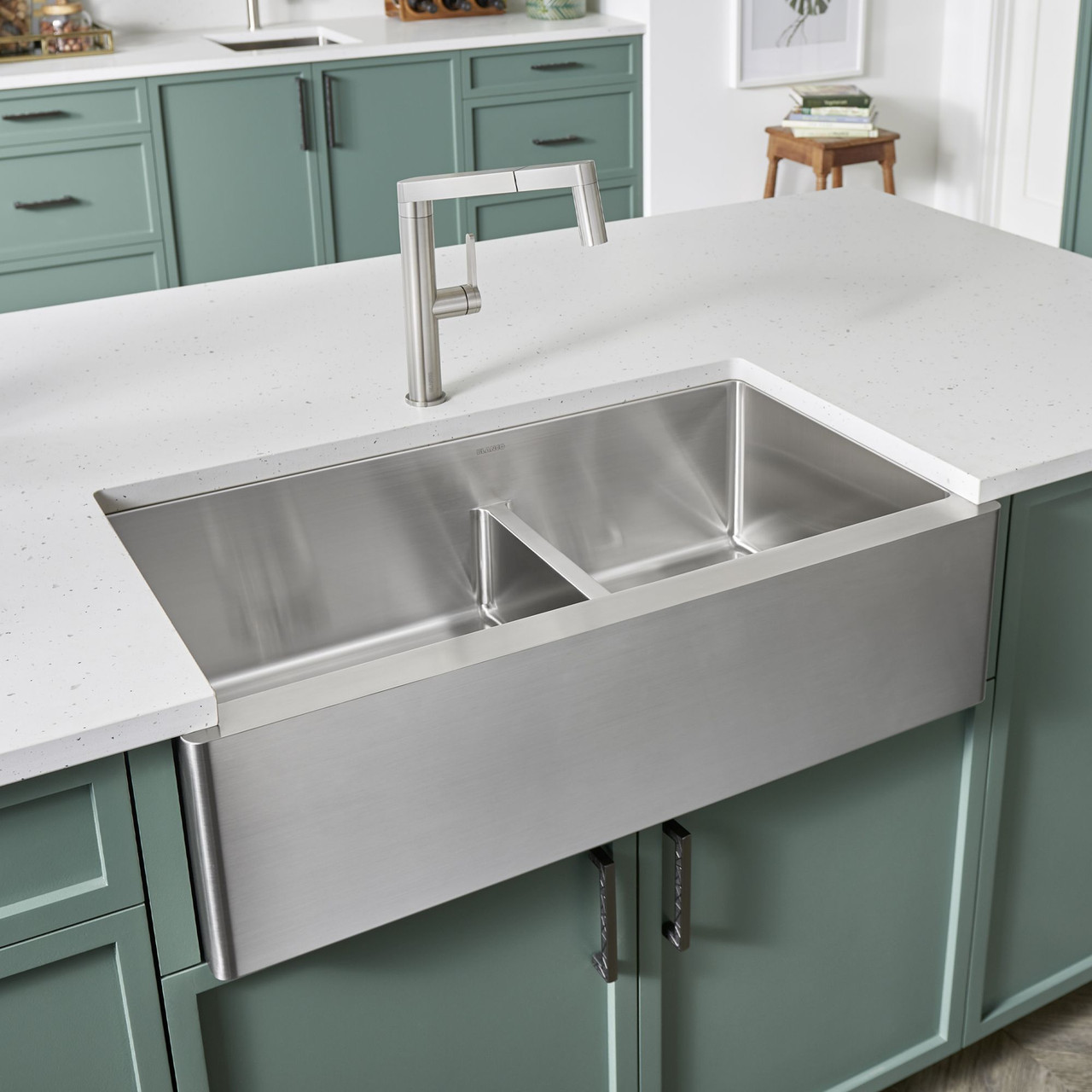 Blanco 33-in x 19-in 18-Gauge Stainless Steel Double Bowl Apron Front Farmhouse Kitchen Sink