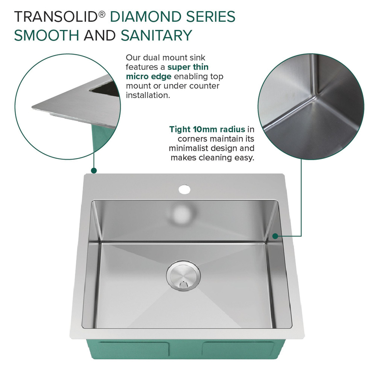 Diamond Sink Kit with Single Bowl, Micro Dual Mount Installation, Magnetic Accessories Kit, and Drain Kit