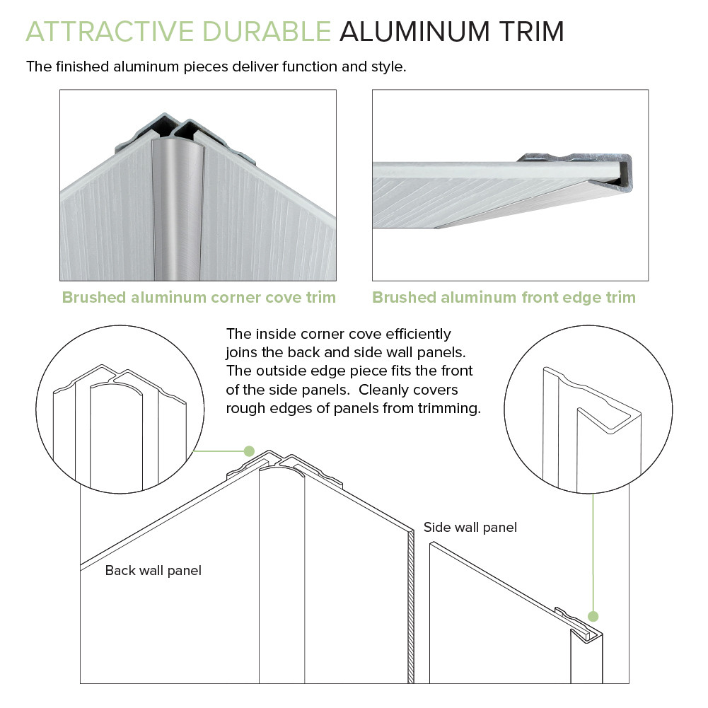 Prodigy PWK603672-440 60" x 36" x 72" Glue to Wall 3-Piece Shower Wall Trimmable Kit Herringbone Tile, in Dark Grey