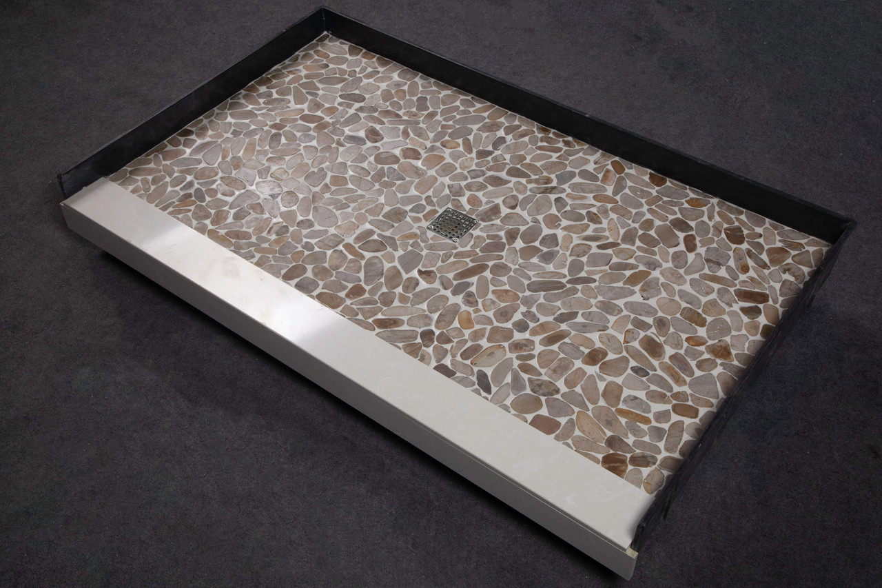 Transolid FPT6036C-PC 60-in x 36-in Pre-Tiled Shower Base with Center Drain in Pebble Creme