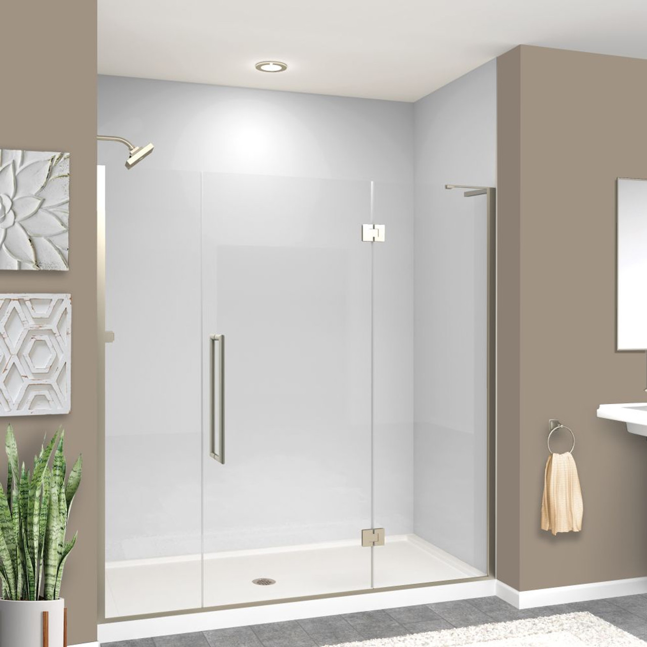 Transolid EHTF70287610C-T-BS Elizabeth 70-in W x 76-in H Hinged Shower Door in Brushed Stainless with Clear Glass