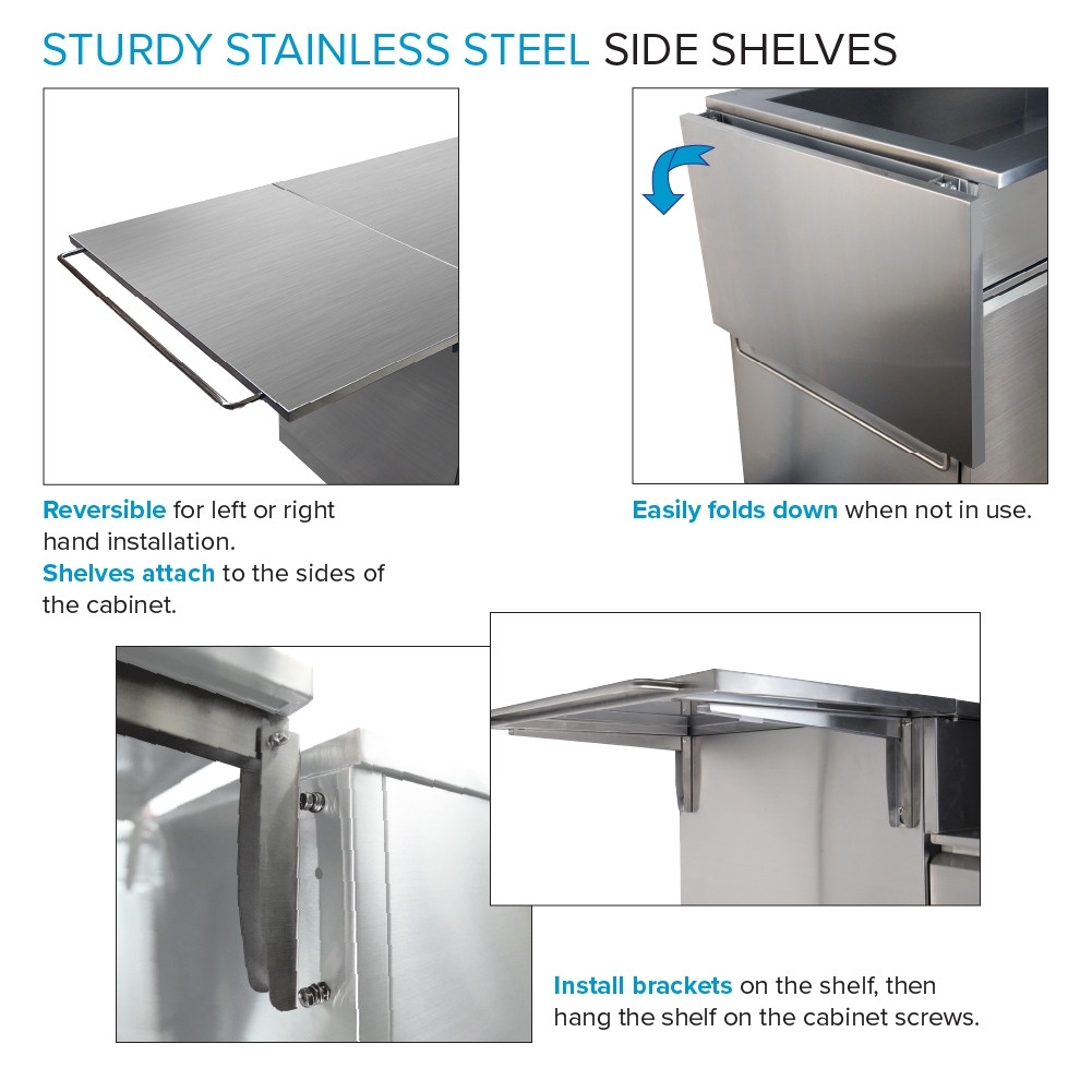 OSCS3224 Outdoor Kitchen 32-in x 24-in x 51-in Single Sink Cabinet With Folding Shelves, Stainless Steel