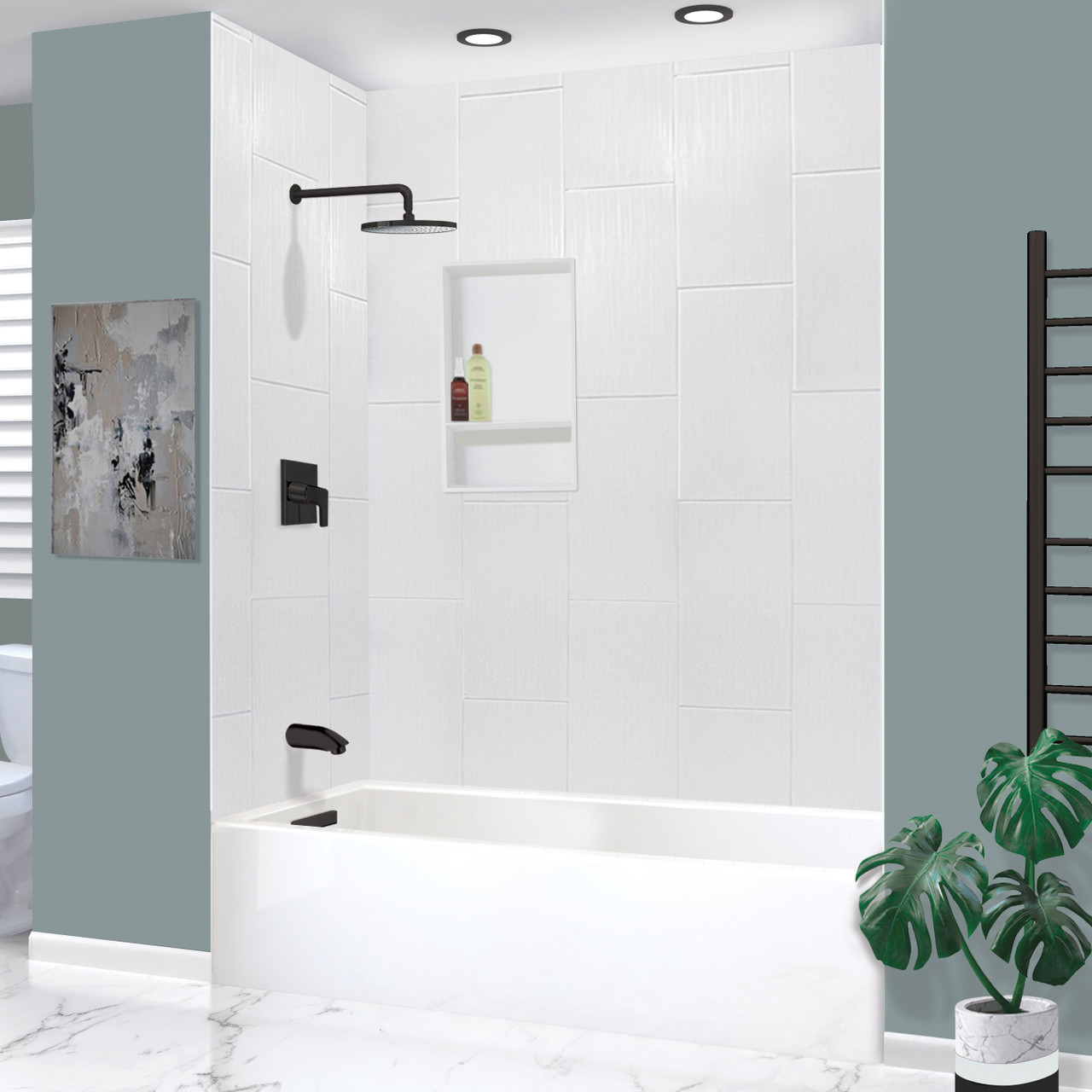 Transolid UATLN603215-L-MB Unity 60-in x 32-in x 15-in Alcove Acrylic Bathtub Kit With Left Hand Drain, White/Matte Black
