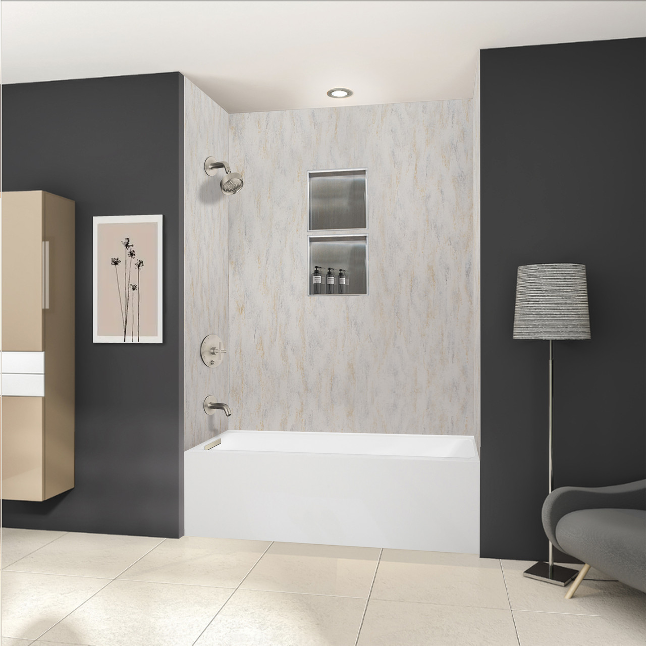 Transolid UATLN603215-L-BN Unity 60-in x 32-in x 15-in Alcove Acrylic Bathtub Kit With Left Hand Drain, White/Brushed Nickel