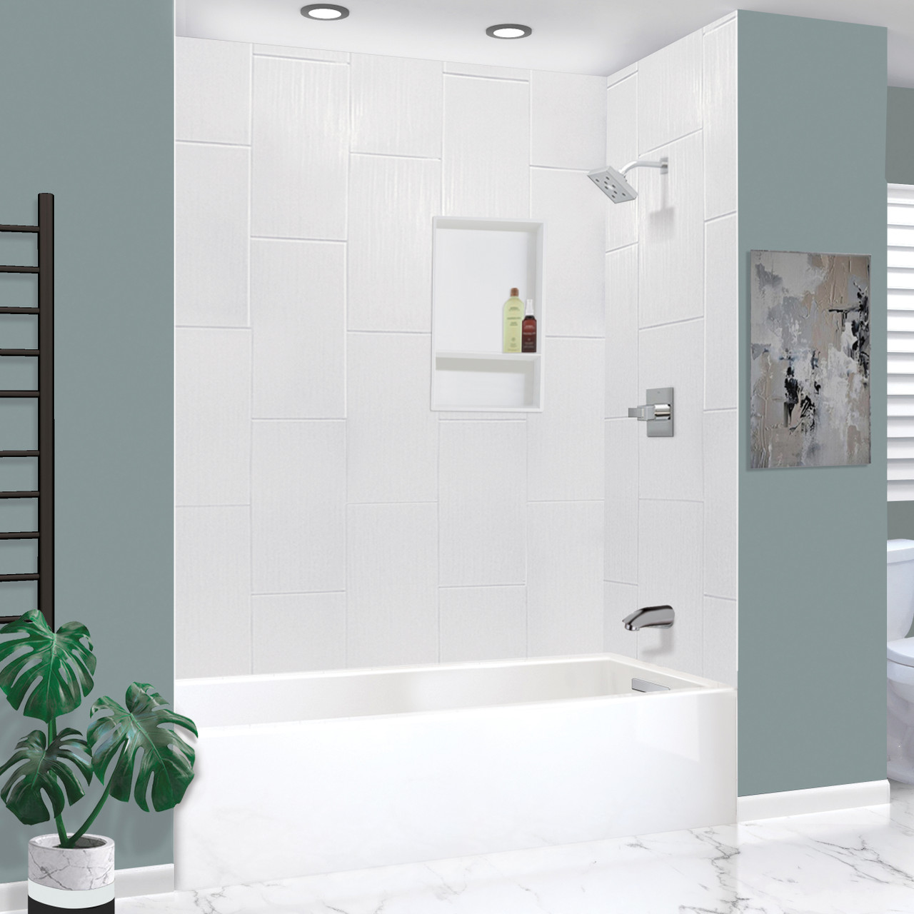 Transolid UATLN603215-R-PC Unity 60-in x 32-in x 15-in Alcove Acrylic Bathtub Kit With Right Hand Drain, White/Polished Chrome