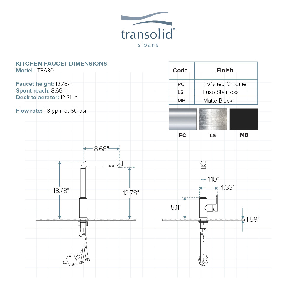 T3630-MB Sloane Pull-Down Kitchen Faucet, Matte Black