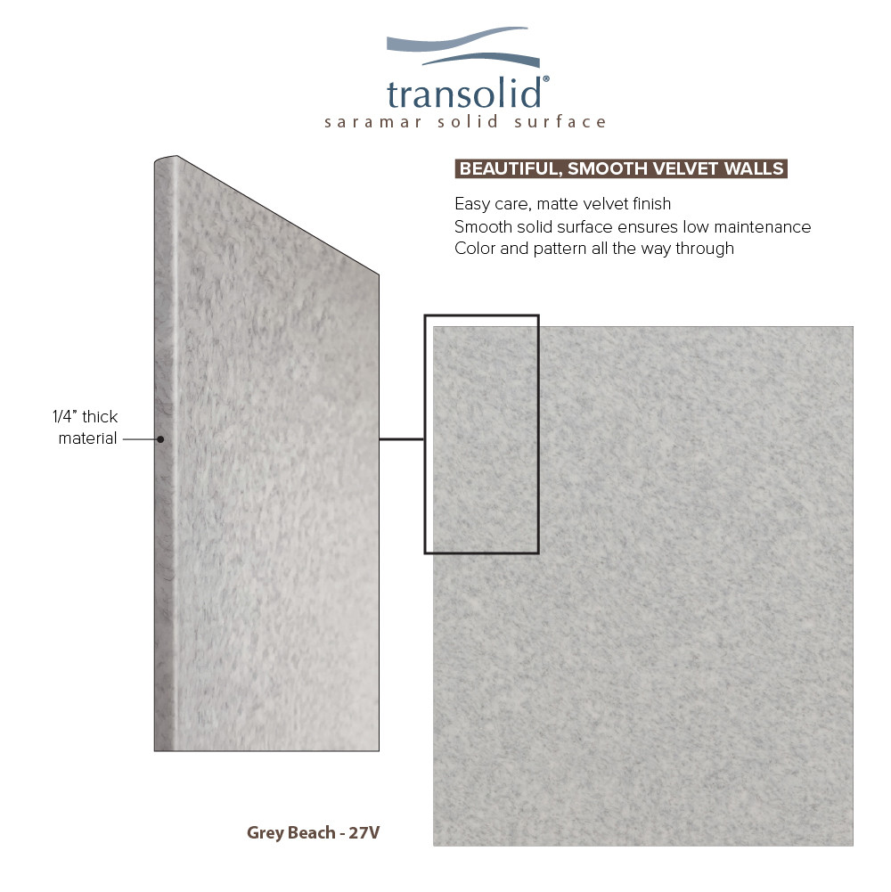 Transolid SWK603660-27V SaraMar 60-in x 36-in x 60-in Glue to Wall 3-Piece Shower Wall Trimmable Kit, Grey Beach Velvet