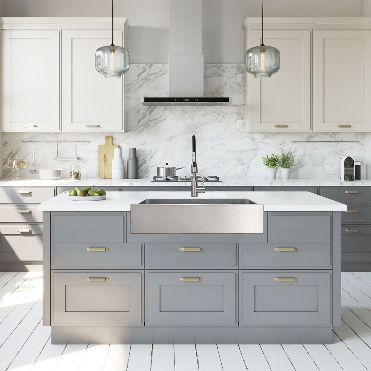 KKM-DTSSF362510-FR2 Diamond Sink Kit with Farmhouse Style Super Single Bowl, 2 Pre-Drilled Holes, Magnetic Accessory Kit and Drain Kit