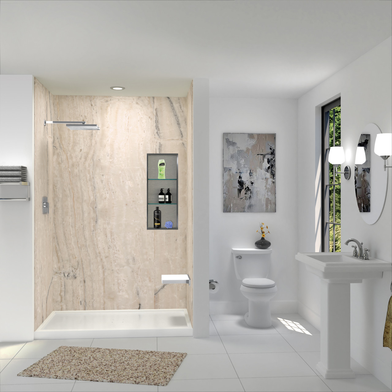 TWKE603696-KI32G Titan 60-in x 36-in x 96-in Eco Shower Wall Trimmable Kit, Savanna Creme (Glossy)