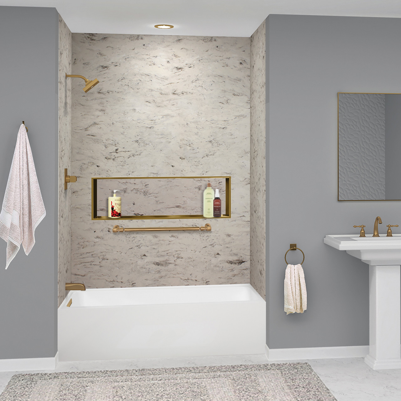 Transolid UATLN603220-L-CB Unity 60-in x 32-in x 20-in Alcove Acrylic Bathtub Kit With Left Hand Drain, White/Champagne Bronze