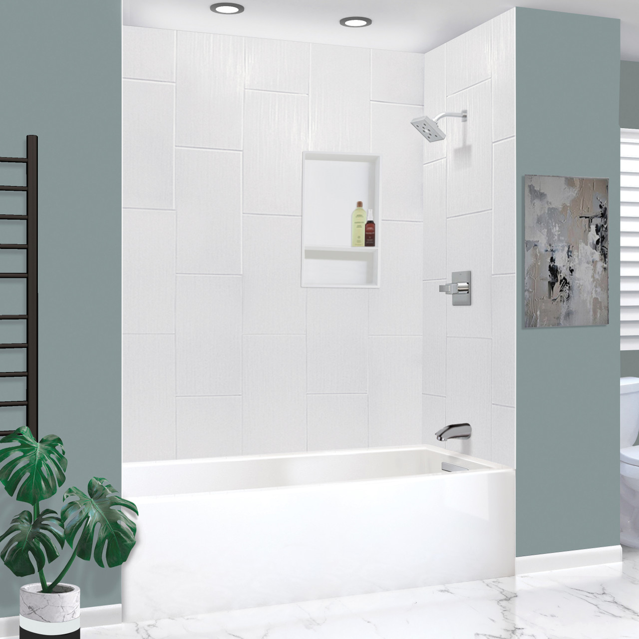 Transolid UATLN603220-R-PC Unity 60-in x 32-in x 20-in Alcove Acrylic Bathtub Kit With Right Hand Drain, White/Polished Chrome