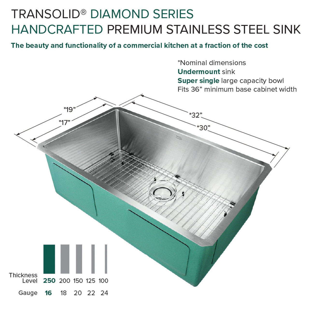 Diamond Sink Kit with Super Single Bowl,  Undermount Installation, Magnetic Accessories Kit, and Drain Kit