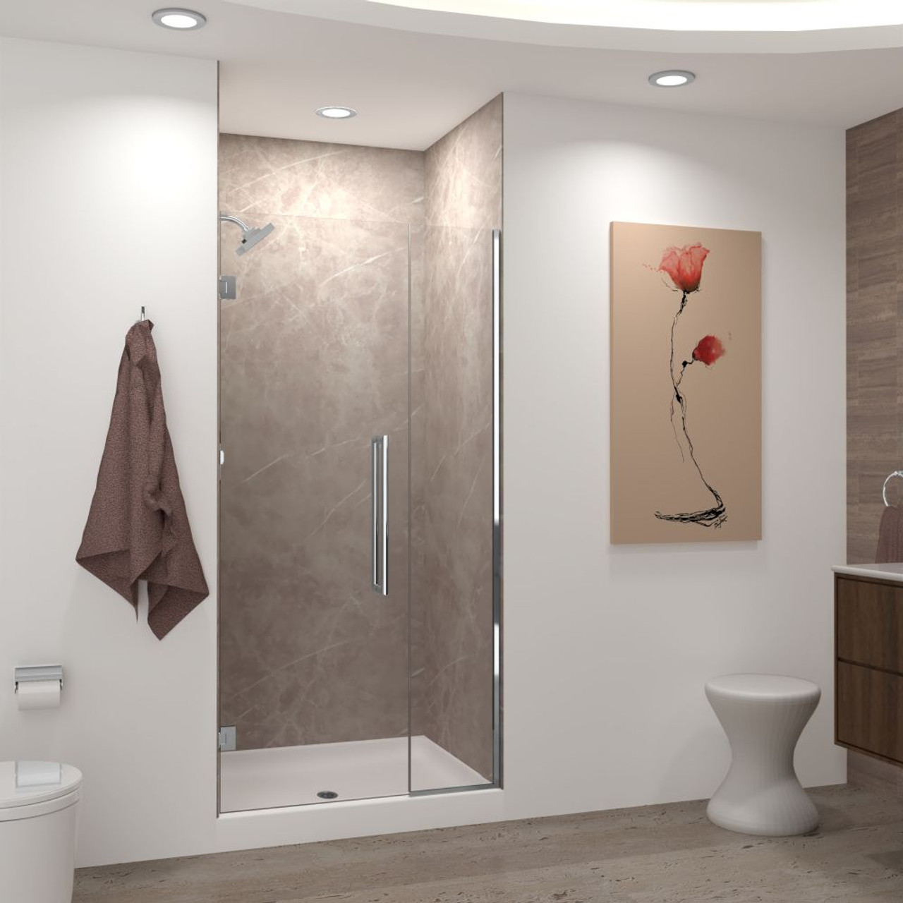 Transolid EHTB375257610C-T-PC Elizabeth 37.5-in W x 76-in H Hinged Shower Door in Polished Chrome with Clear Glass