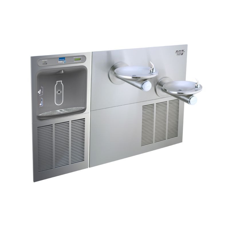 Filtered Bottle Filling Station with SswrlFlo Green Bi-Level Refrigerated Fountain in Stainless Steel