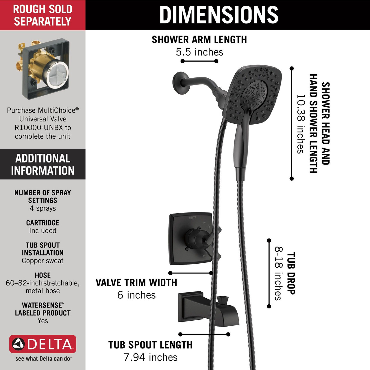 Delta T17464-BL-I Ashlyn Monitor 17 Series Shower Trim with In2ition, Matte Black