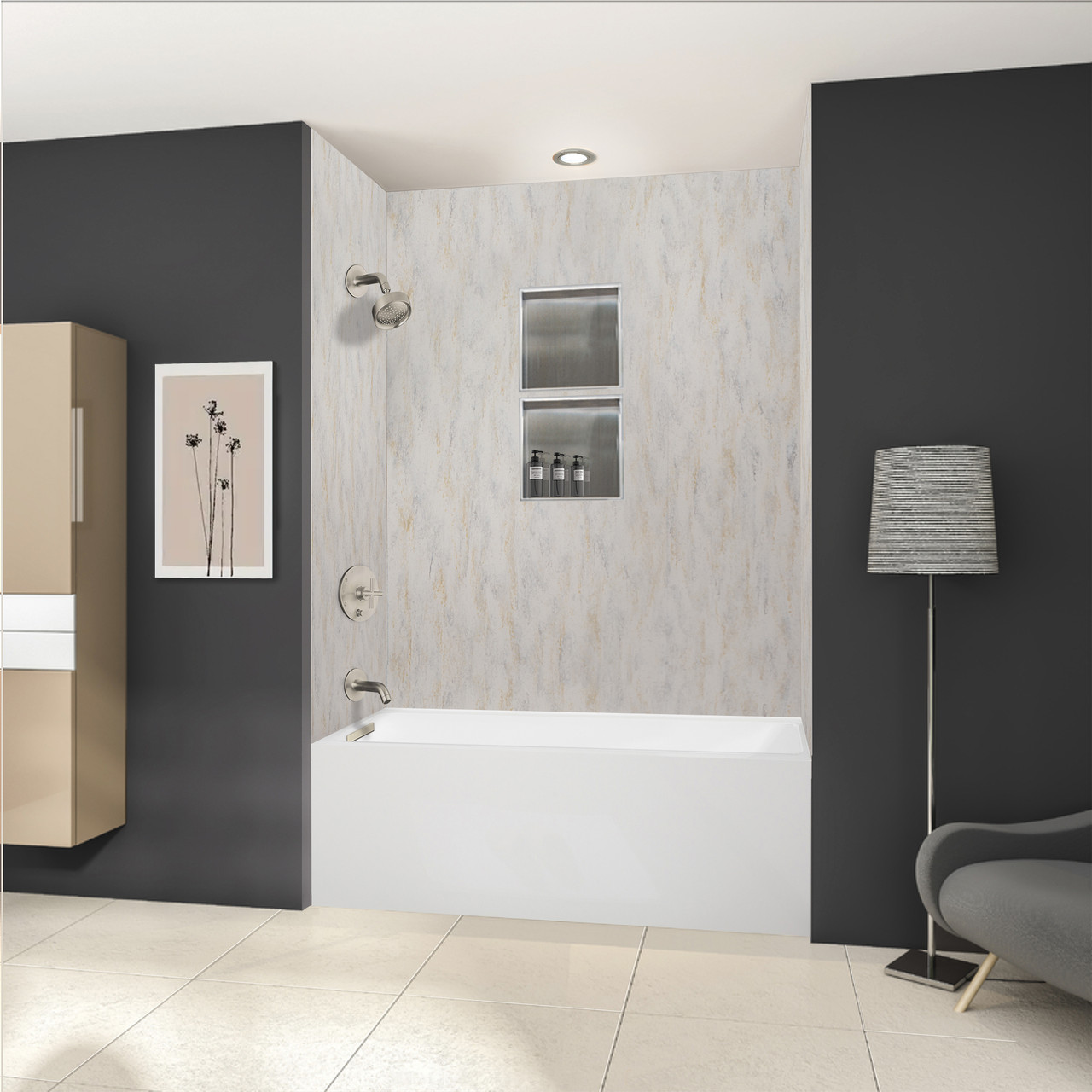 Transolid UATLN603220-L-BN Unity 60-in x 32-in x 20-in Alcove Acrylic Bathtub Kit With Left Hand Drain, White/Brushed Nickel
