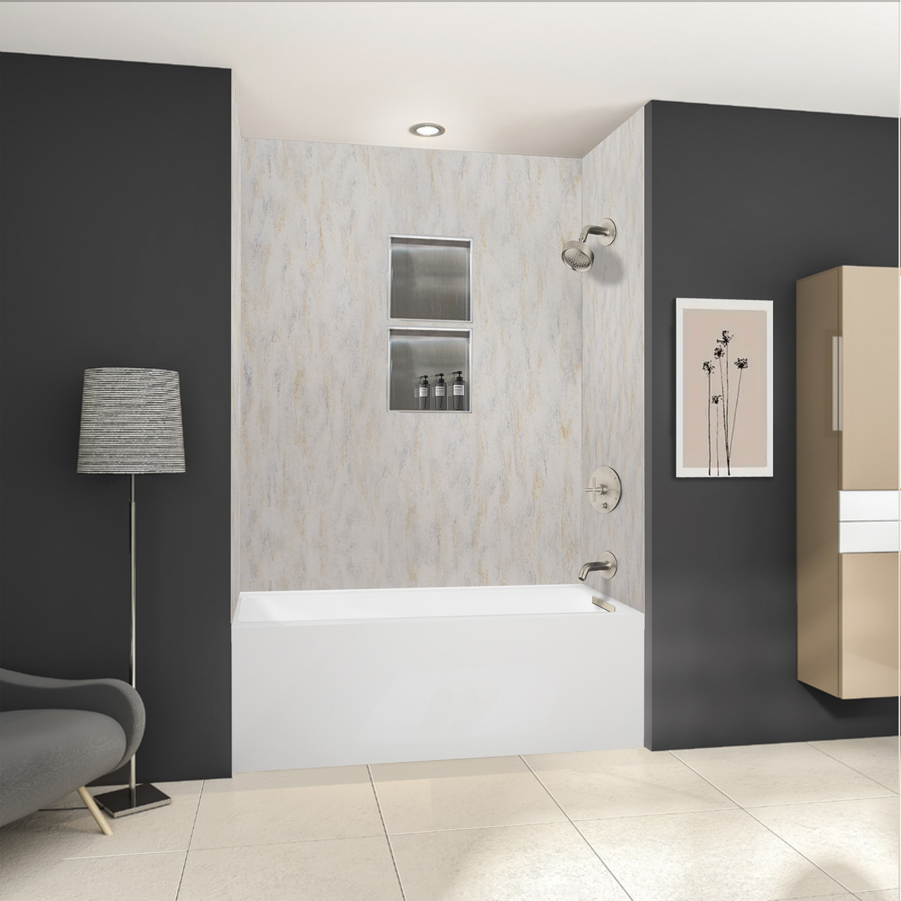 Transolid UATLN603220-R-BN Unity 60-in x 32-in x 20-in Alcove Acrylic Bathtub Kit With Right Hand Drain, White/Brushed Nickel