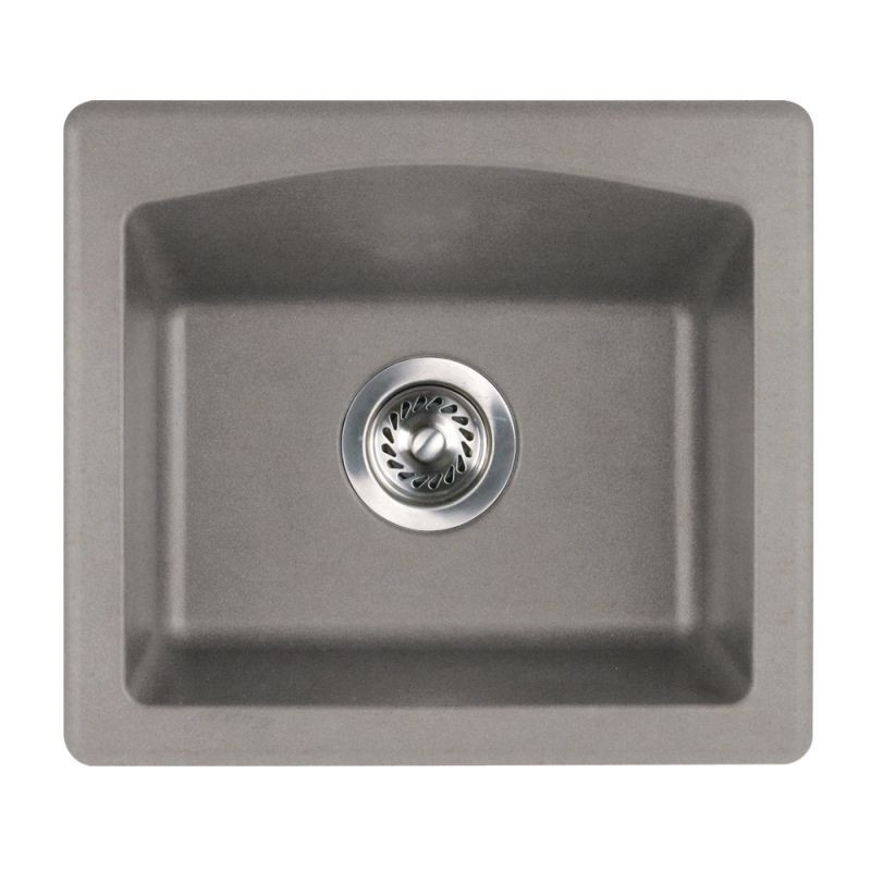 18-in D x 16-in W x 7.5-in H Granite Dual Mount Bar Sink with 0-Hole in Metallico