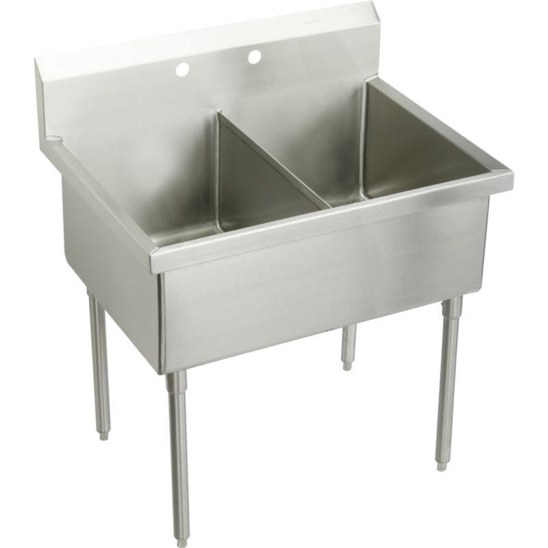 Elkay WNSF82422 Commercial Scullery Sink with 2 Faucet Holes in Buffed Satin