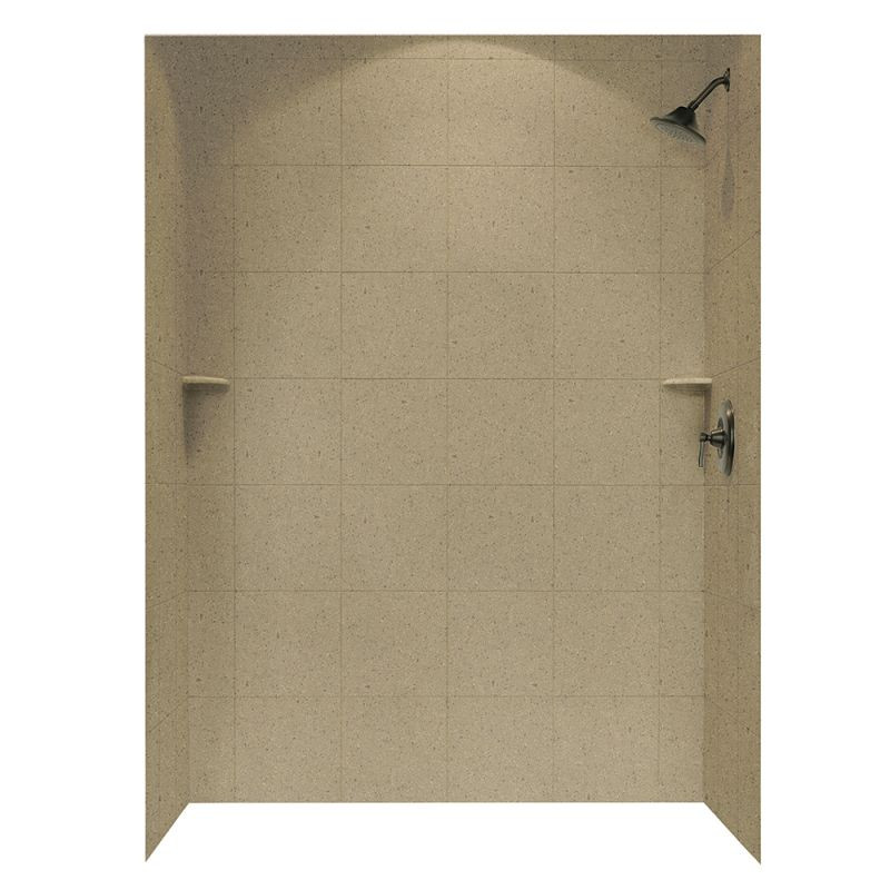 36-in D x 62-in W x 72-in H Solid Surface Bath Wall Surround in Barley
